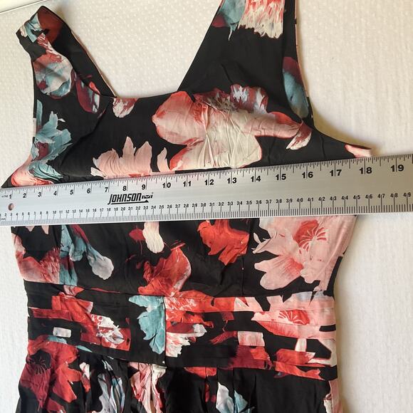 Eva Mendes New York Company Women Midi Dress 8 Black Floral Fit Flare Sleeveless - Picture 5 of 11